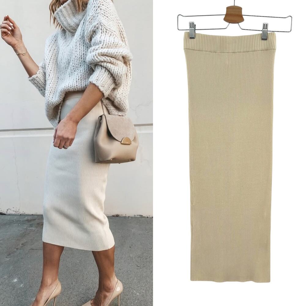 Camila Coelho Dahlia Skirt Midi Sweater Knit Stretch Ivory Cream Size Small